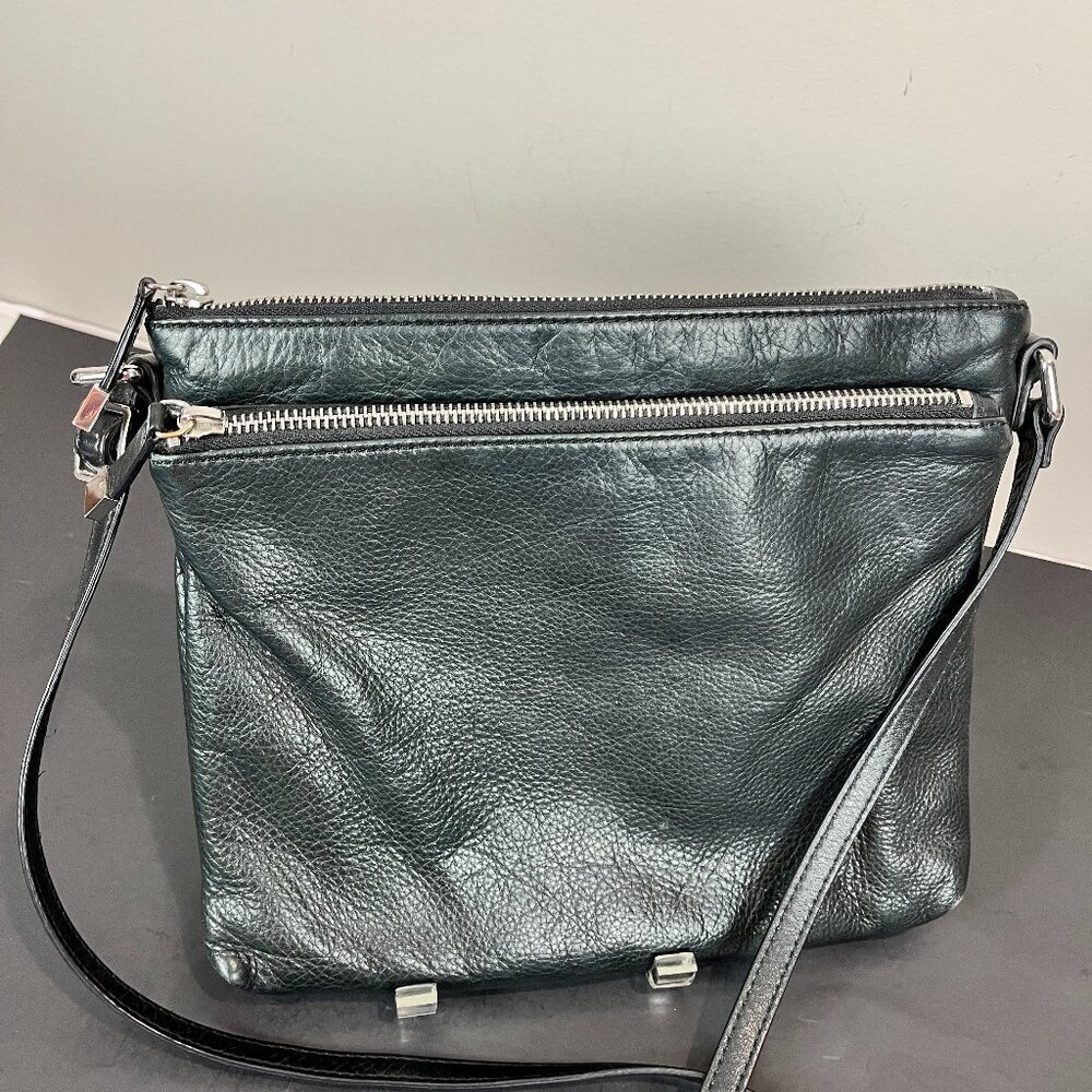 Women's Black leather Margot Crossbody double zip bag